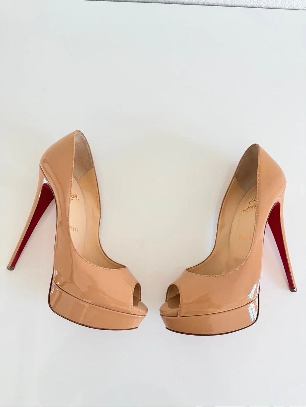 Christian Louboutin Nude Patent Peep-Toe Platform Pump